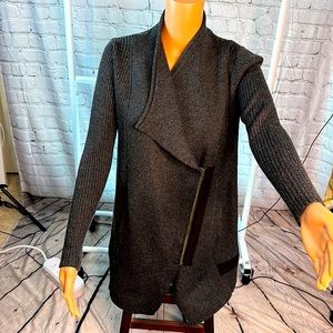 Athleta thermolite Sentinel Grey ribbed Merino Wool zip Cardigan S 352993-01